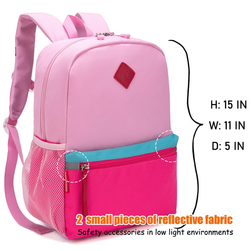 HawLander Little Kids Backpack for Boys or Girls, Toddler School Bag Fits 3 to 6 years old, Pink, 15 Inch - Image 2
